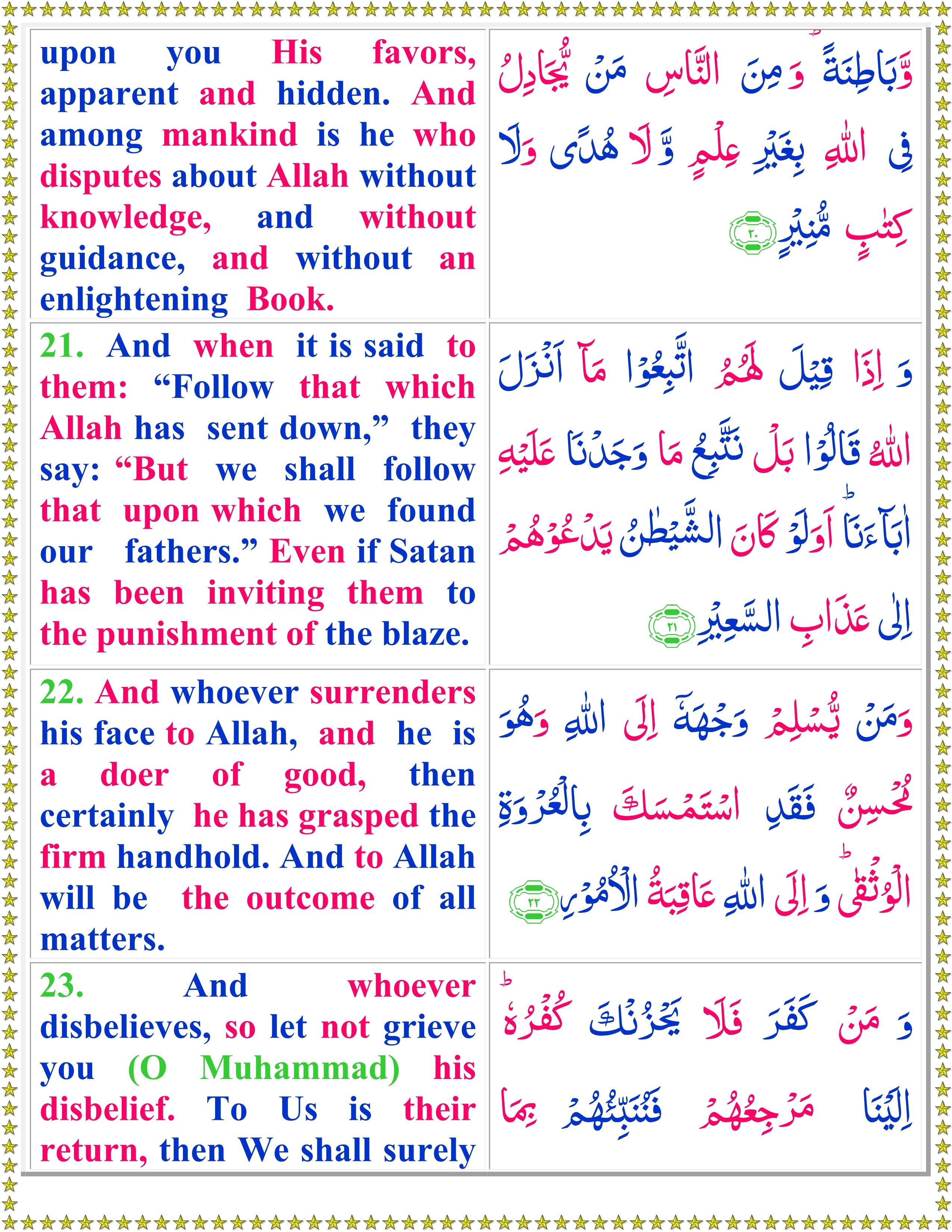 Surah Luqman English Quran O Sunnat