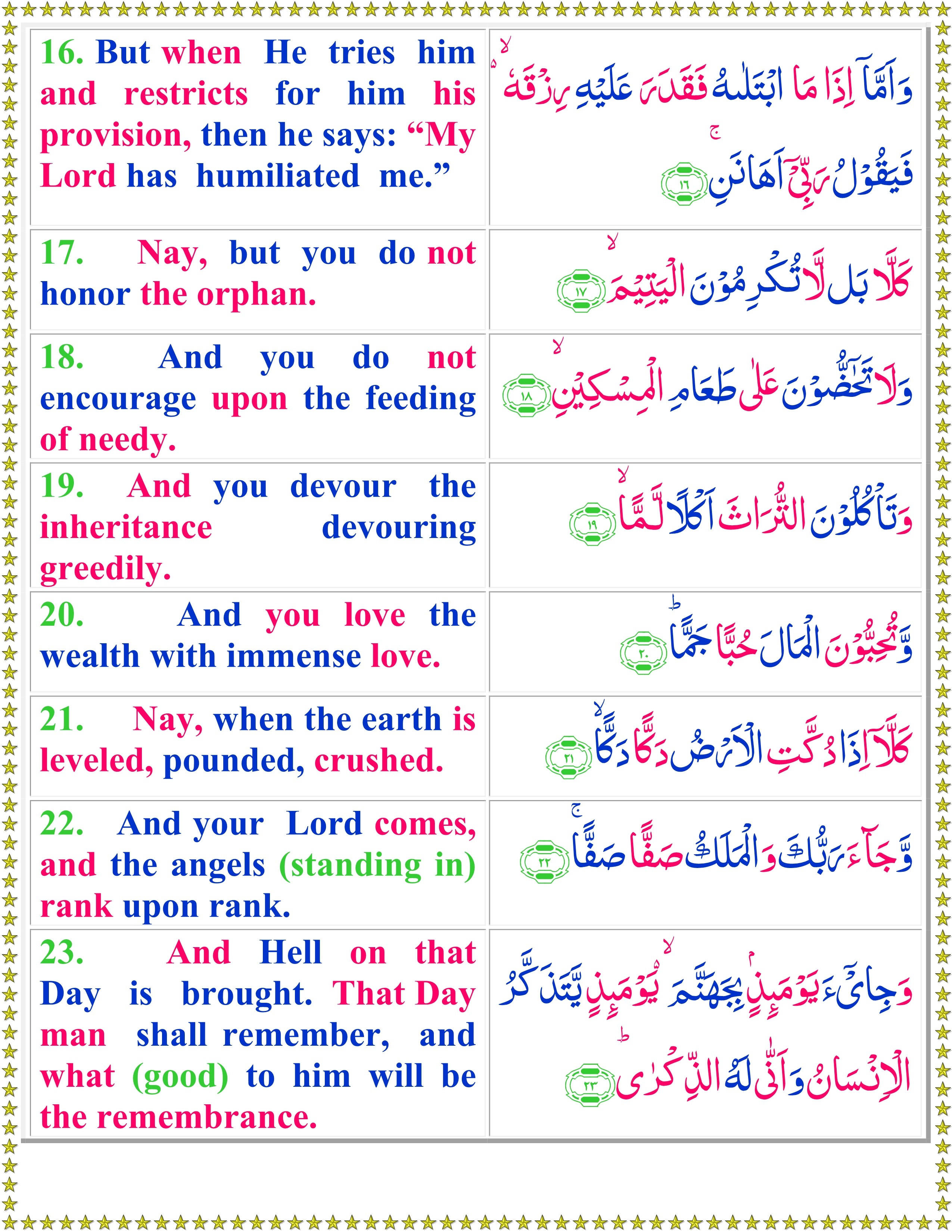 Read Surah Al Fajr With English Translation Quran O Sunnat