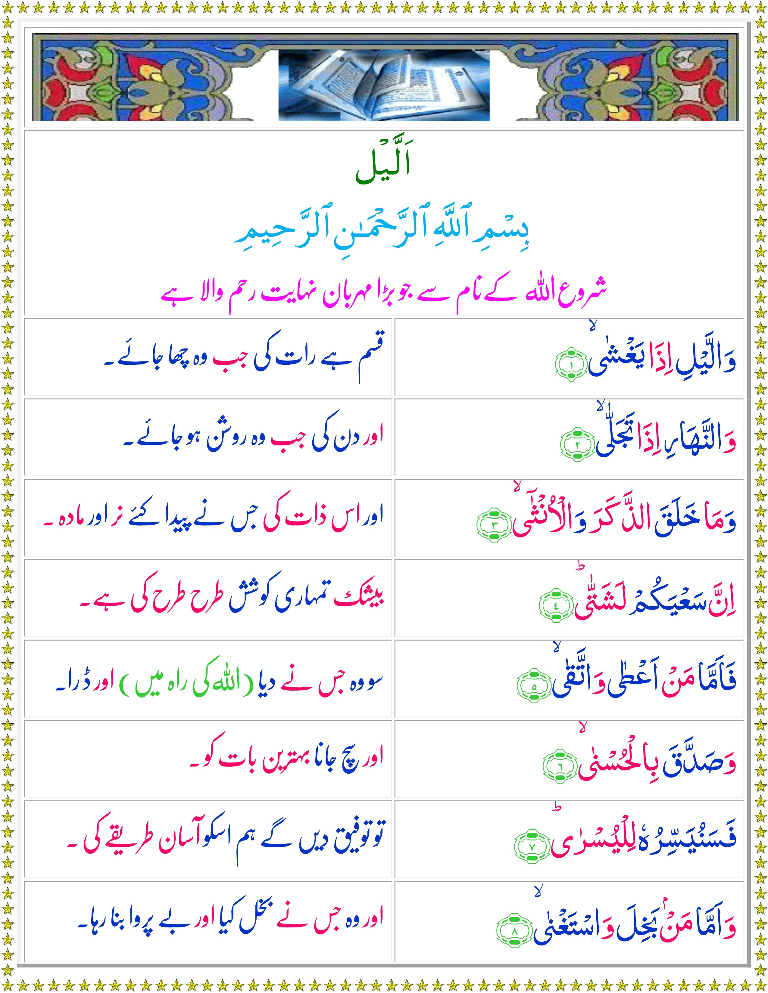 Surah Al-Lail (Urdu) - Quran o Sunnat
