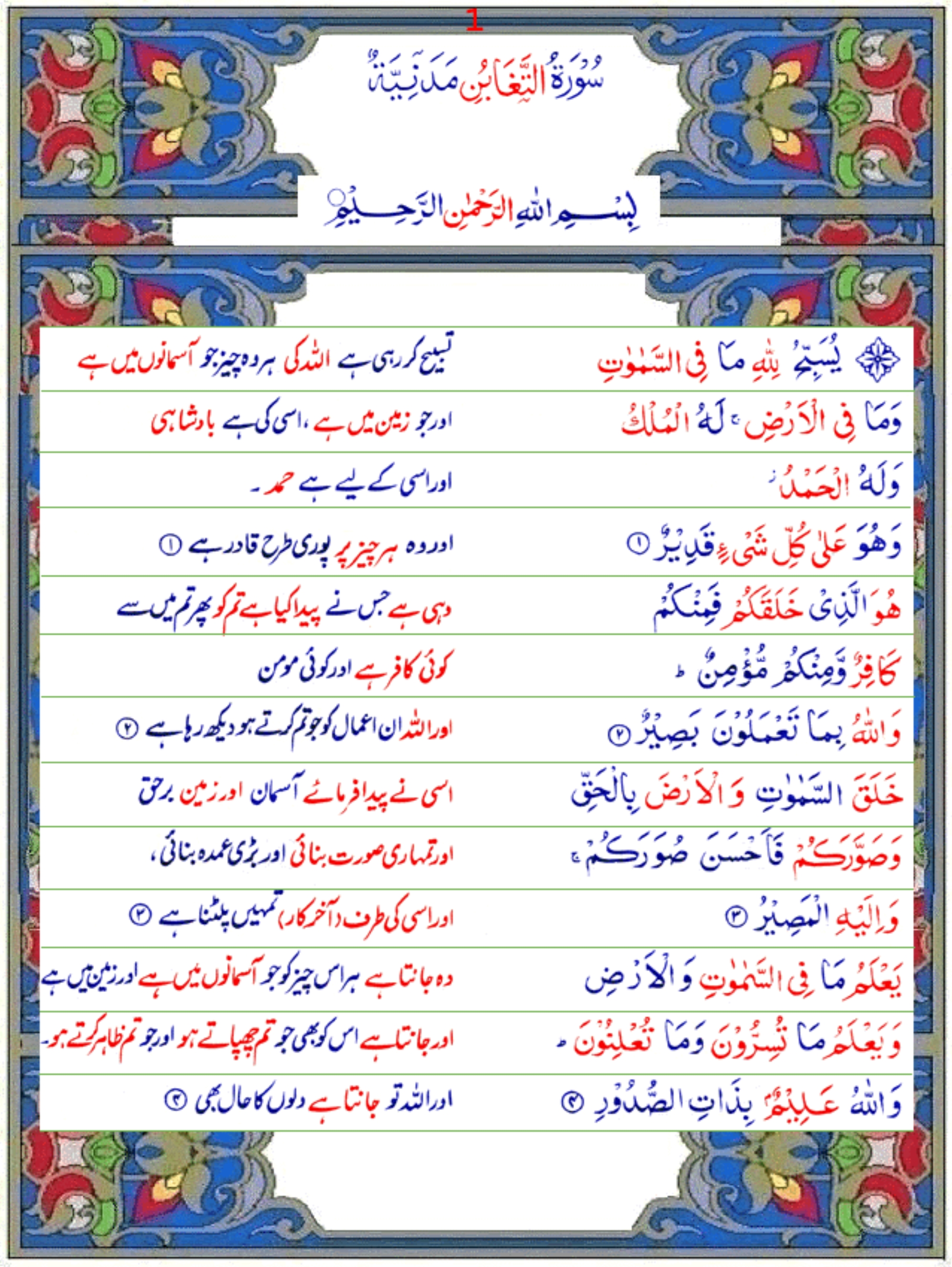 meaning of surah taghabun in urdu